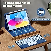 Vista 4 de MoKo Funda con teclado táctil para iPad (A16) 11ª generación de 11 pulgadas 2025, iPad de 10.9 pulgadas de 10.9 pulgadas, funda con soporte para azul