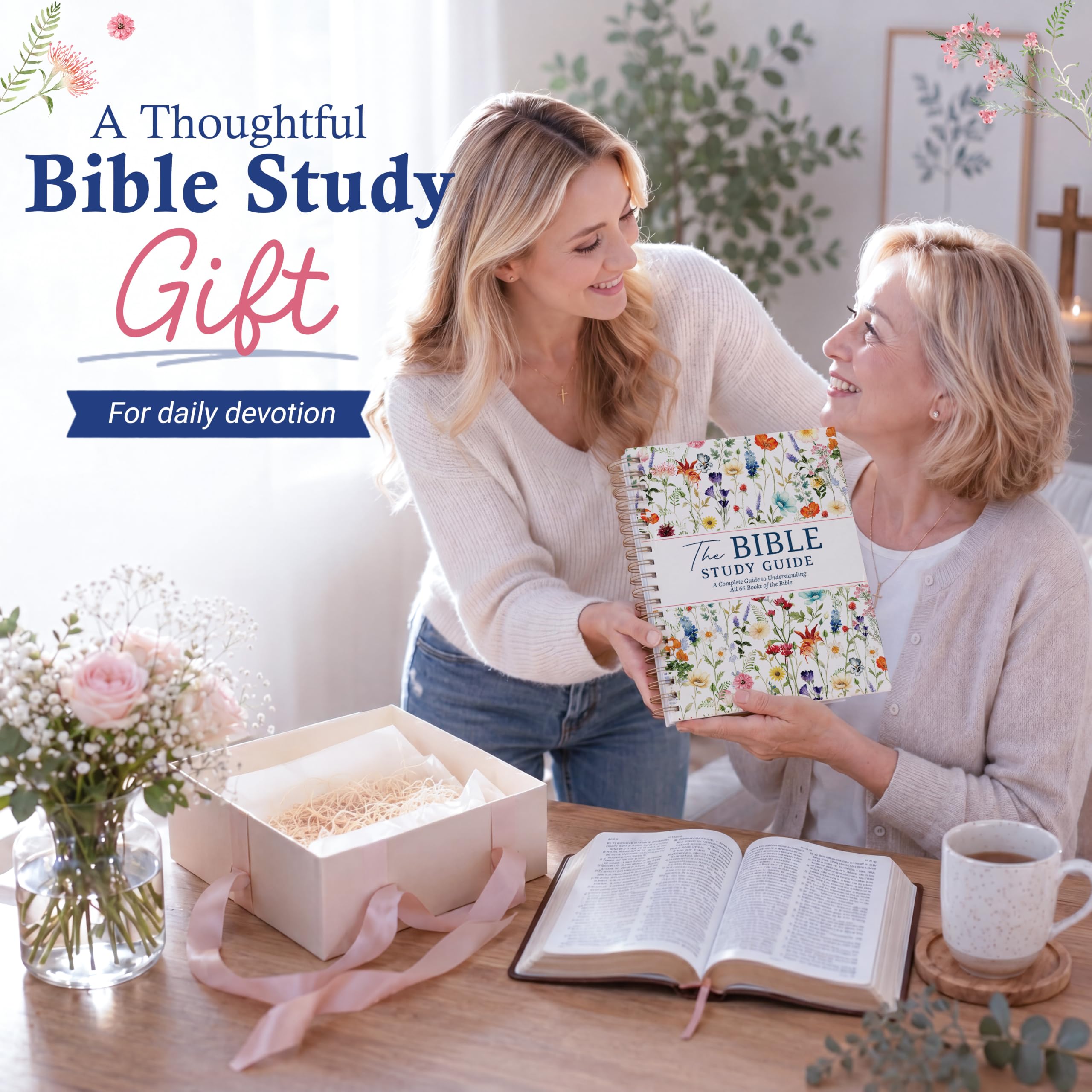 Wildflower Bible Study Guide für Frauen - Anfängerfreundliches Studium aller 66 Bücher mit Lebensanwendung & Reflexionsnotizen | Premium Lay-Flat Hardcover Andachtsjournal mit goldener Spiralbindung