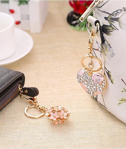 Miniatura 5 de Llavero de bola de flores y llavero de cristal de rosa con corazón dulce para mujer llavero de flor rosa 2 piezas mediano Multicolor M