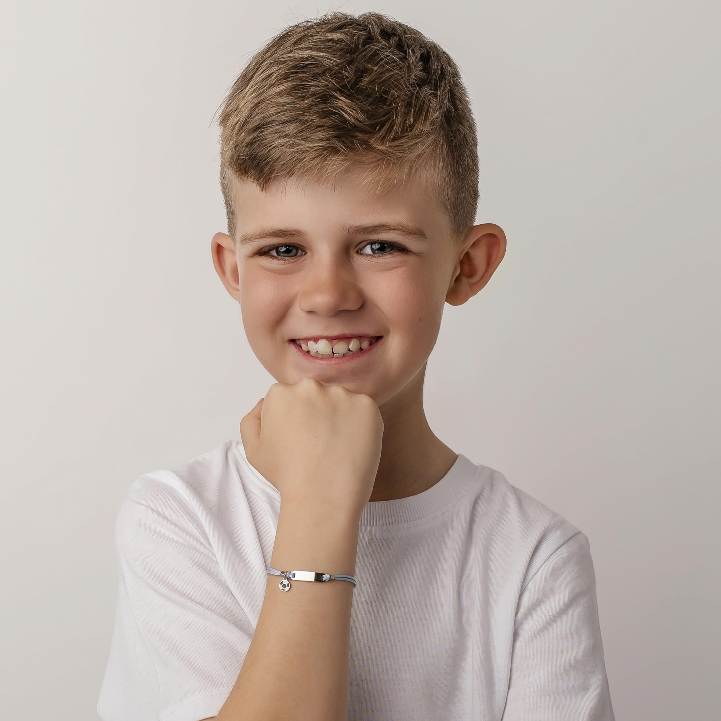 Sakrami Bracelet Argent 925 Enfant Cordon Bleu Ballon de Football Plaque Gravable Kids Collection + Emballage Cadeau Personnalisé - Bracelet de Naissance Communion ou Baptême