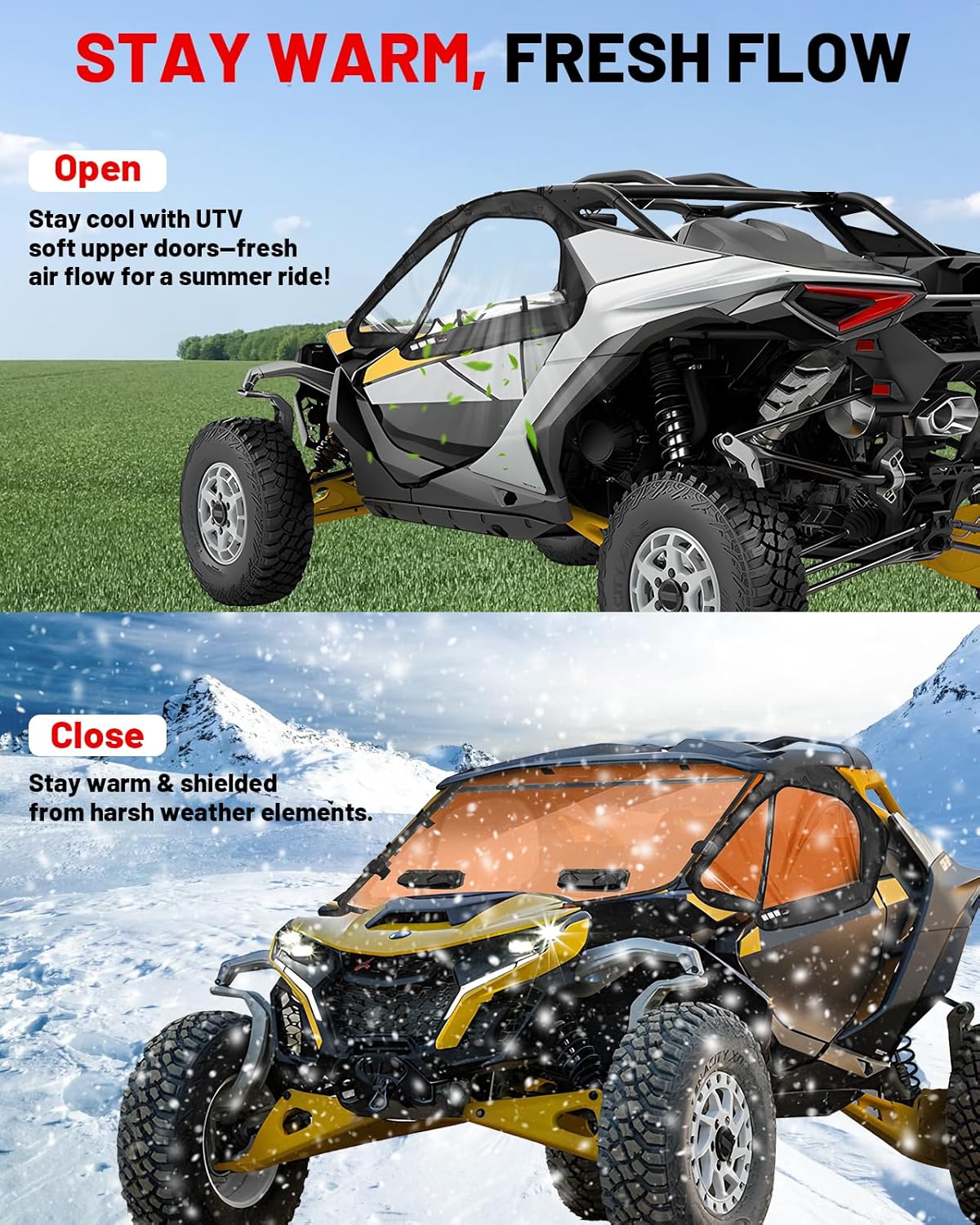 StarknightMT Maverick R Soft Cab Enclosure Compatible with Can-Am Maverick R 2024+, Water-Resistant Side Upper Doors with Zippers