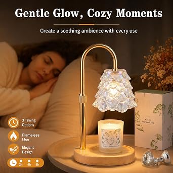 Candle Warmer Lamp, Iridescent Glass Shade Electric Candle Lamp with Timer & Dimmer, Flameless Scented Jar Candle Warmer, Gift for Women Mum Birthday New Home Housewarming [Energy Class A]