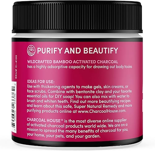 Miniatura 3 de Polvo de carbón de bambú activado para uso interno y externo, absorbente de desintoxicación y toxinas., 8 onzas