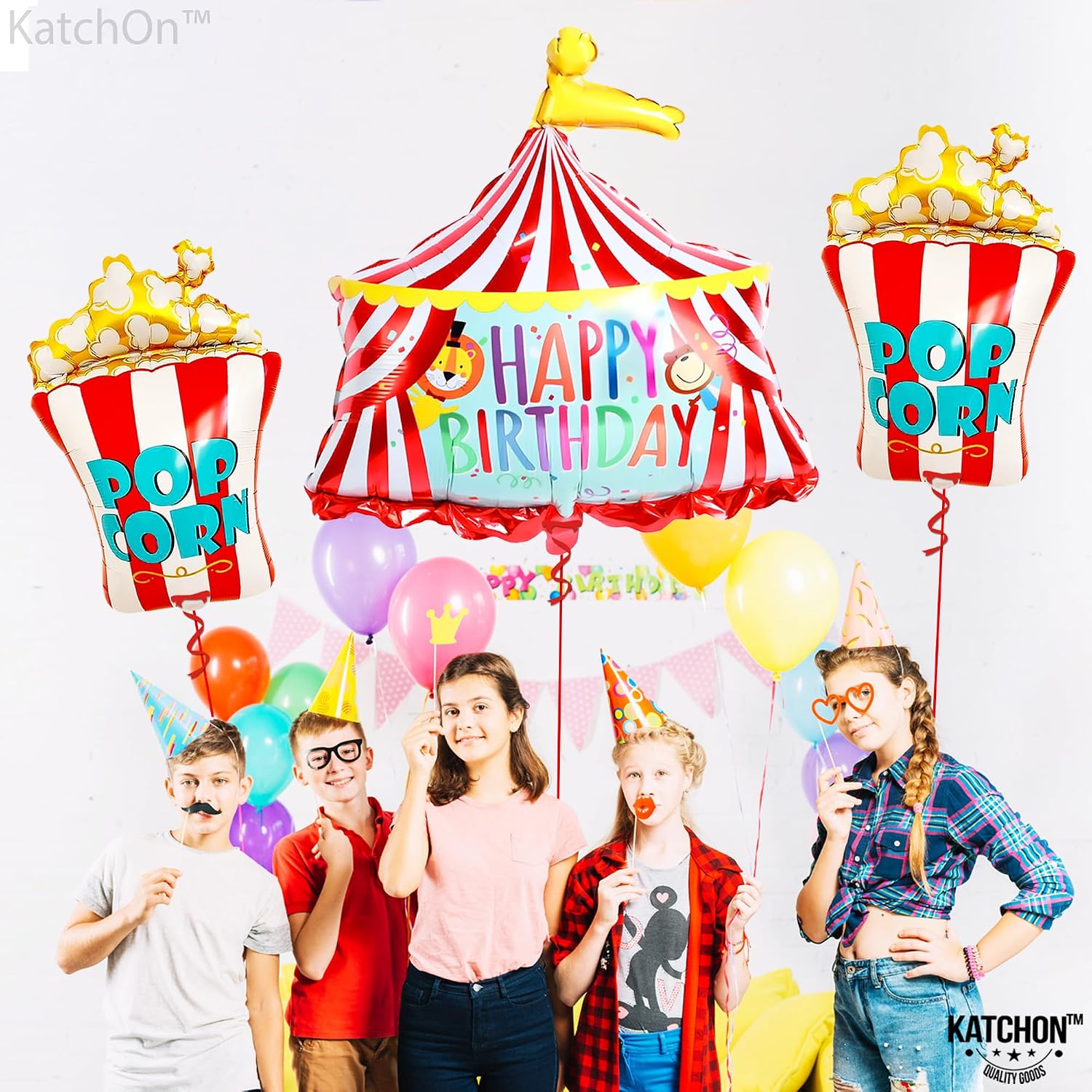 KatchOn, Carnival Balloons - Pack of 3 | Popcorn Party Decorations | Movie Balloons, Movie Party Decoration | Carnival Backdrop | Carnival Party Favors | Party Decorations | Carnival Games