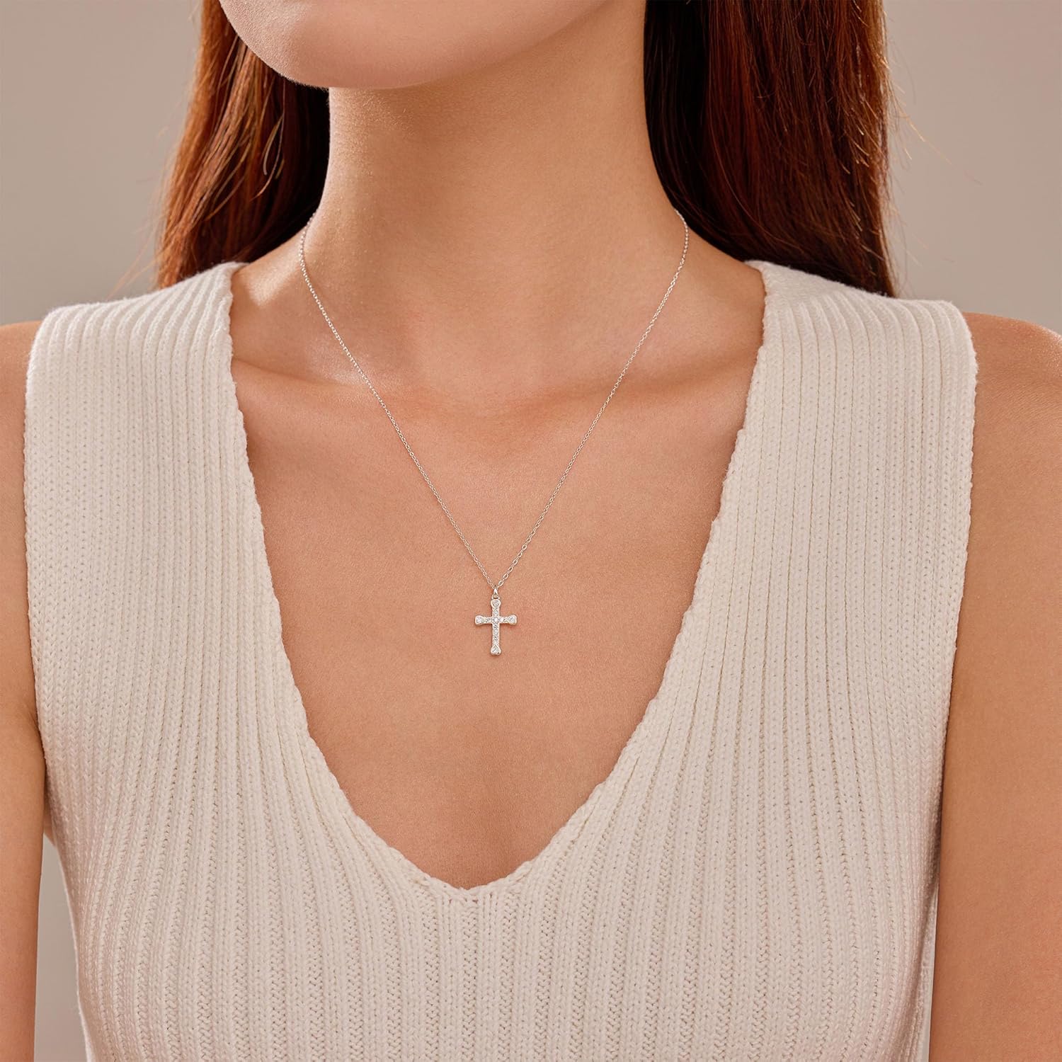 925 Sterling Silver Cross Necklaces for Women 14K Gold Plated Non Tarnish Dainty Cubic Zirconia Pendant Necklace for Mom Daughter Trendy Simple Cross Charm Chain Birthday Easter Jewelry Gifts