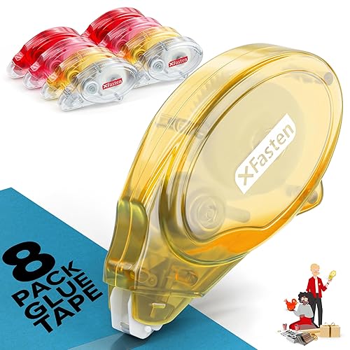 XFasten Cinta adhesiva de doble cara para álbumes de recortes, 0.315 in x 30 pies, paquete de 8 unidades de cinta adhesiva multicolor, cinta de