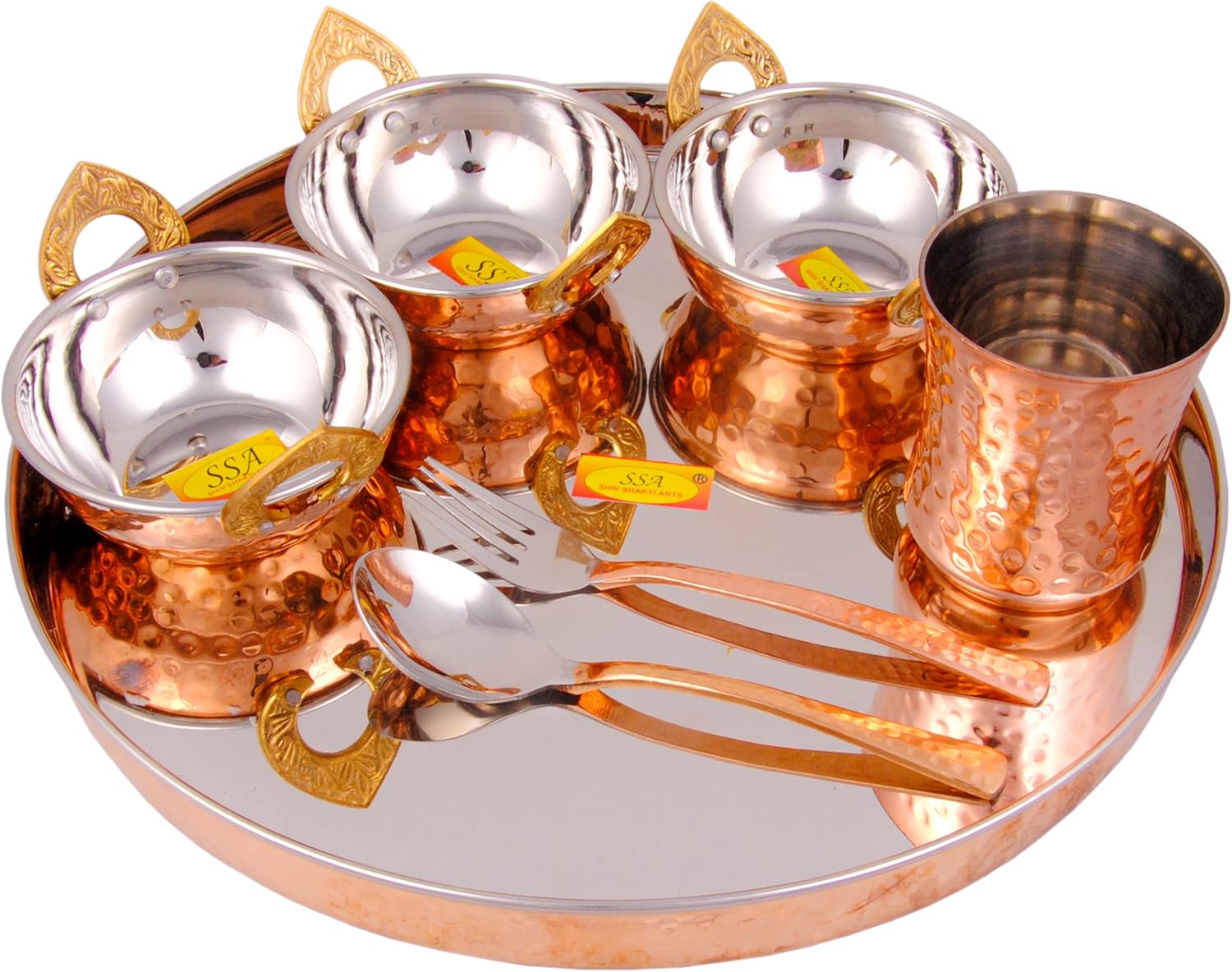 Shiv Shakti Arts Steel Copper Dinner Set, Thali Set - 7 Pcs (Premium - 5 Star Luxury Dinner Set) - for Dinnerware, Tableware & Serving Items