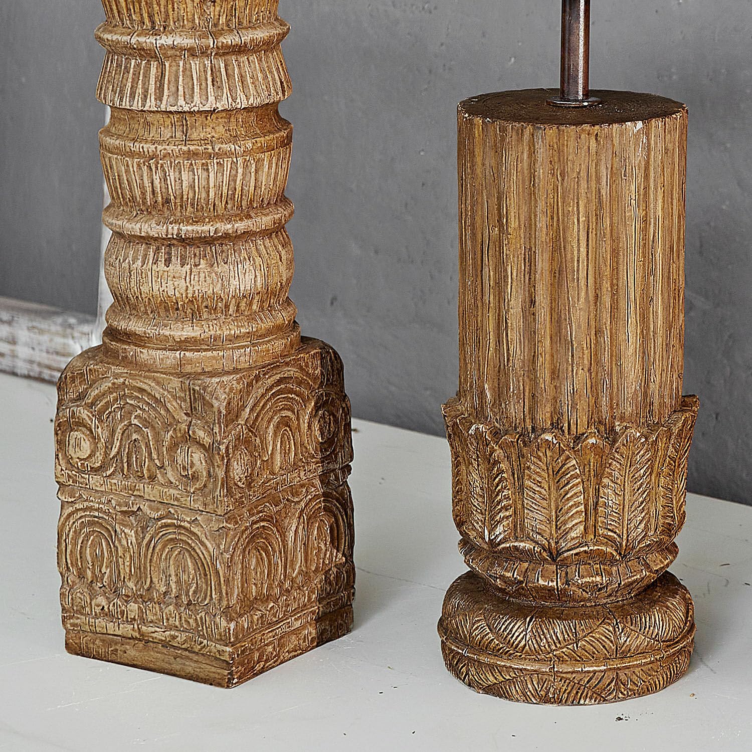 Loberon Kerzenständer 3er Set Zahirah - braun, braun | DREI Designs, Realistische Holz-Optik, Detailreiche Schnitzereien, Kerzenhalter, Dekoration, Polyresin, Eisen