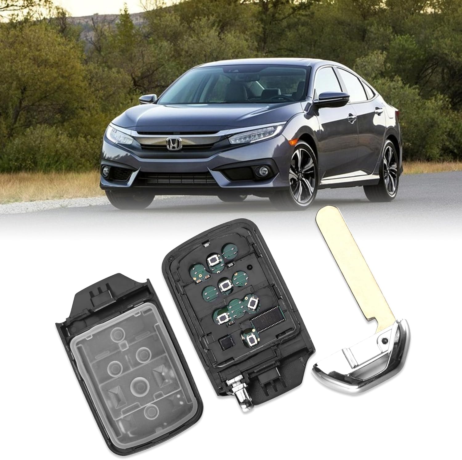Key Fob Replacement Compatible with Honda Civic 2016 2017 2018 2019 2020 2021 Smart Proximity Keyless Entry Remote Control Uncut Key 5 Buttons 433Mhz FCC ID: KR5V2X 72147-TBA-A11