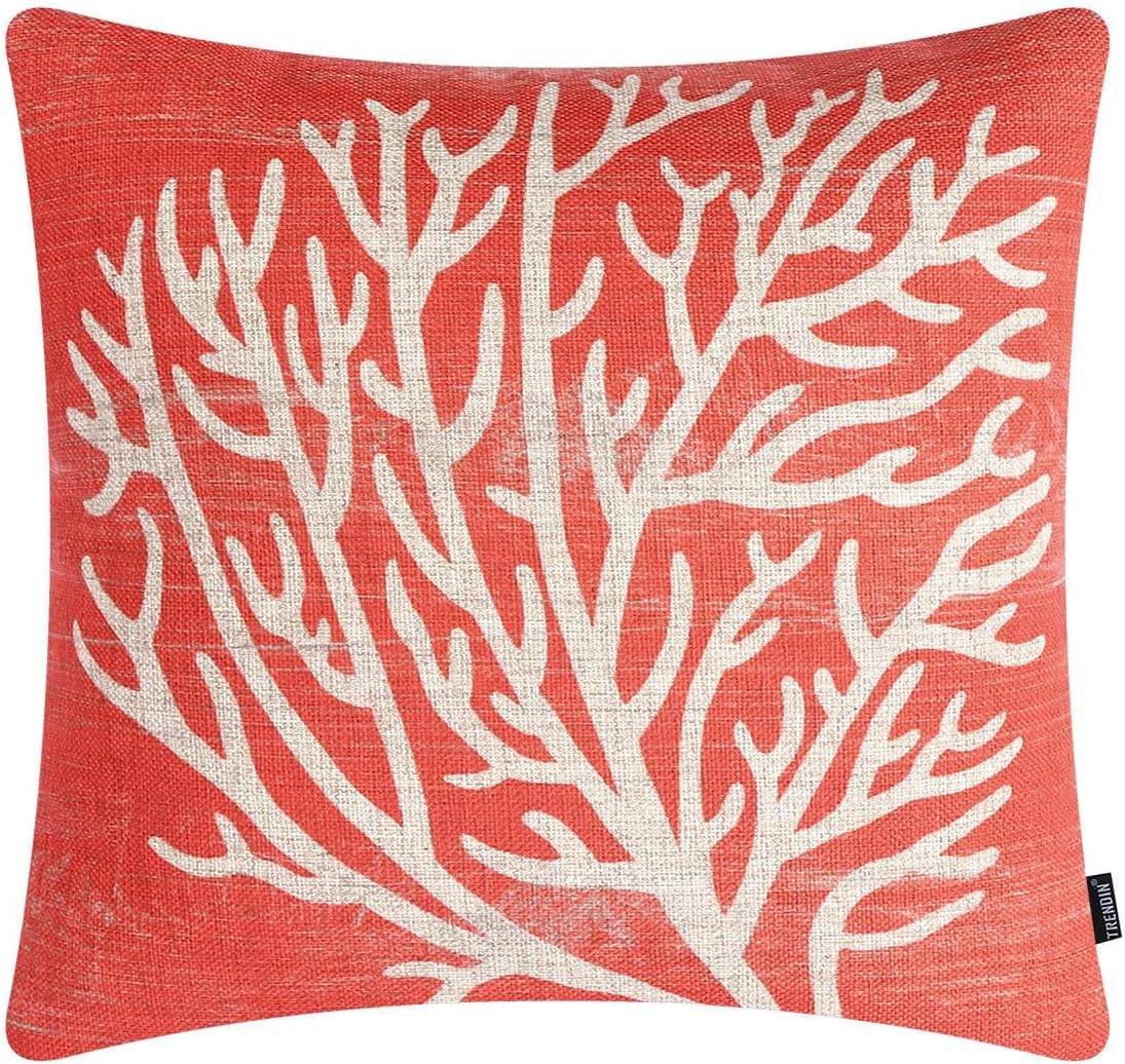 TRENDIN Coral Throw Pillow Cover 18X18 for Couch Coastal