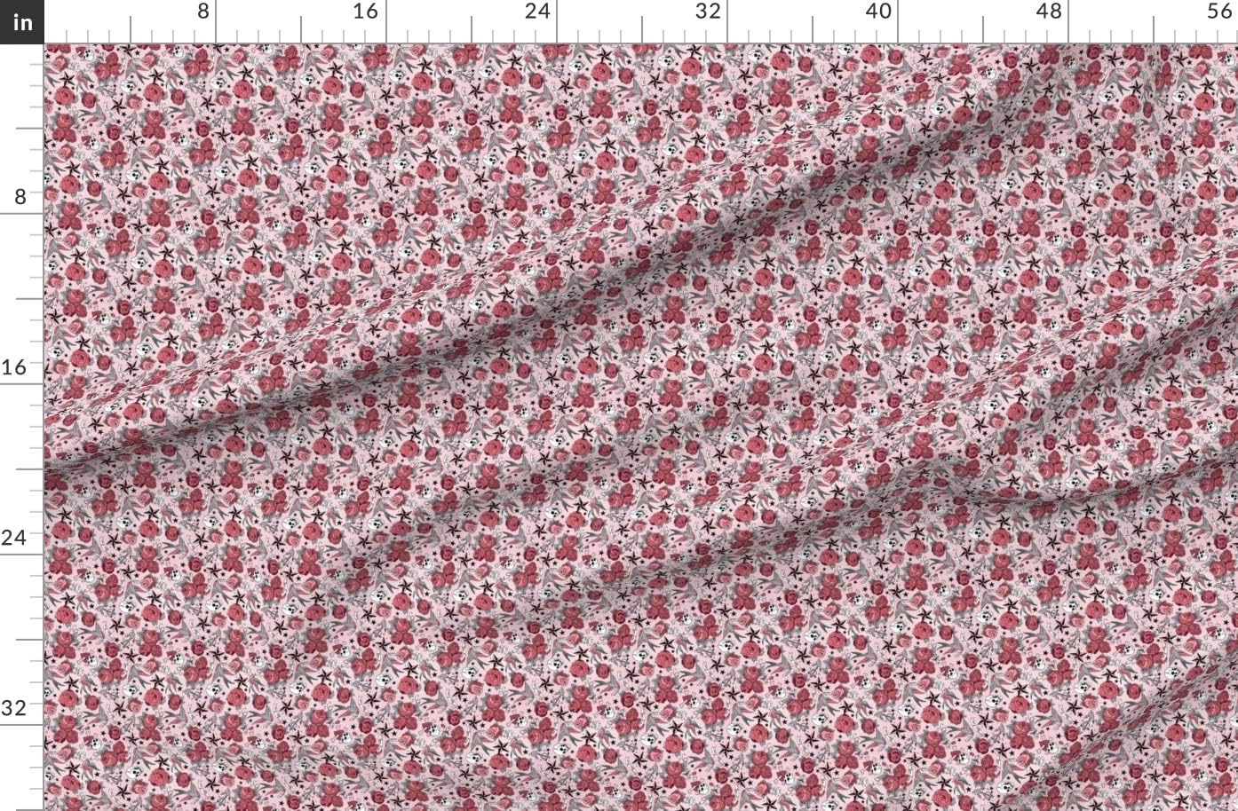 Spoonflower Fabric - Tiny Girly Tattoo Rotated Pink Skull Roses Printed on Organic Cotton Sateen Fabric by The Yard - Sewing Quilting Apparel Home Decor
