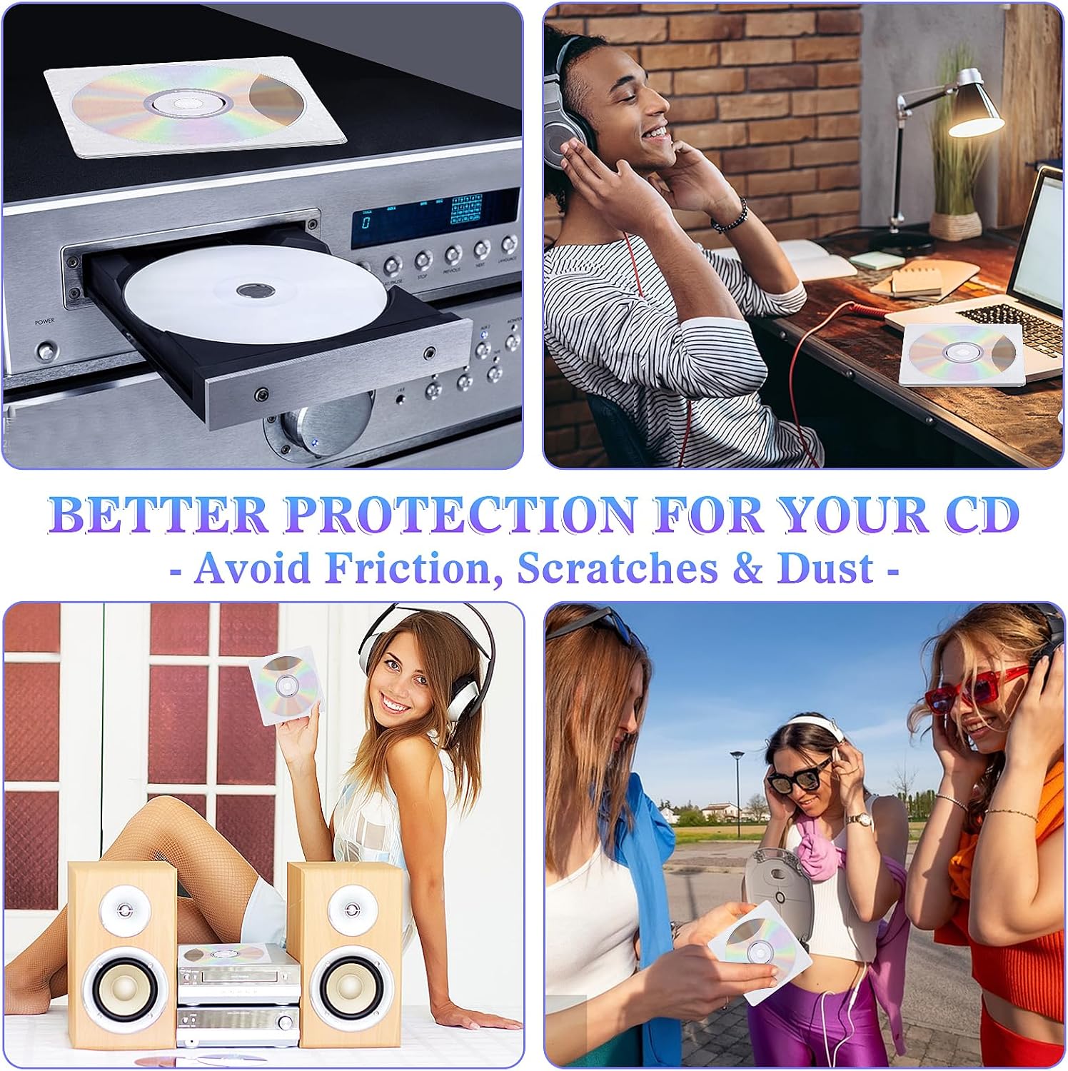 300 Pcs CD DVD Sleeves, Double-Sided Refill Plastic Sleeve for CD & DVD Storage Binders Disc Case, Disc Holder for Protection Replacement