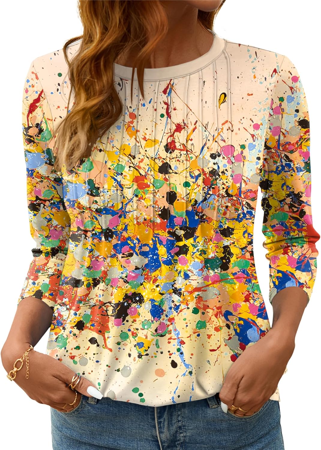 LOMON Women's 3/4 Length Sleeve Tops Crew Neck Dressy Casual Blouses Summer Tees Shirts