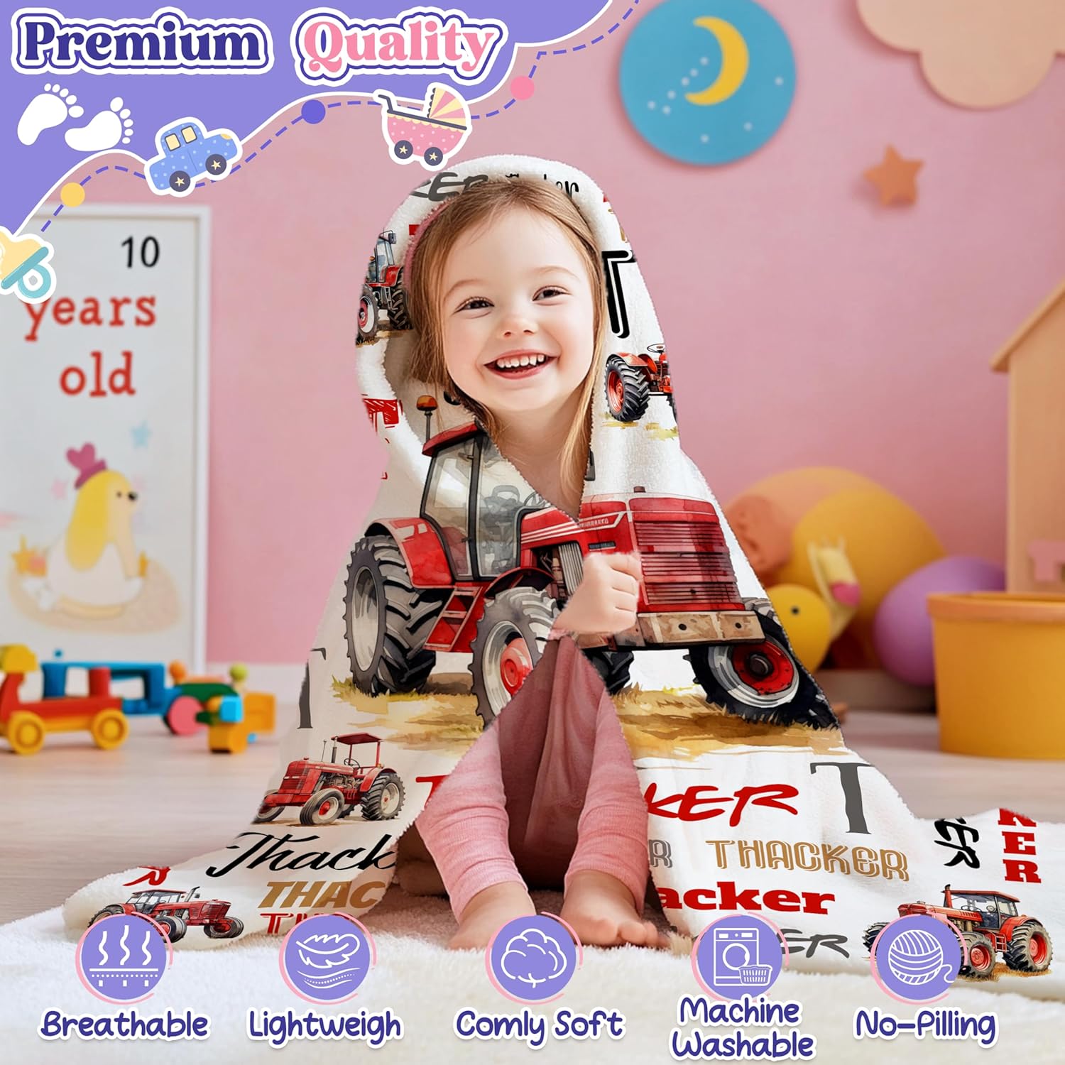 Personalized Red Tractor Truck Blanket with Name Customized Baby Blanket with Name Custom Red Tractor Blanket for Boy Girl Soft Throw for Newborn Infant Toddler Stroller Crib Decor Baby Gift40 x50