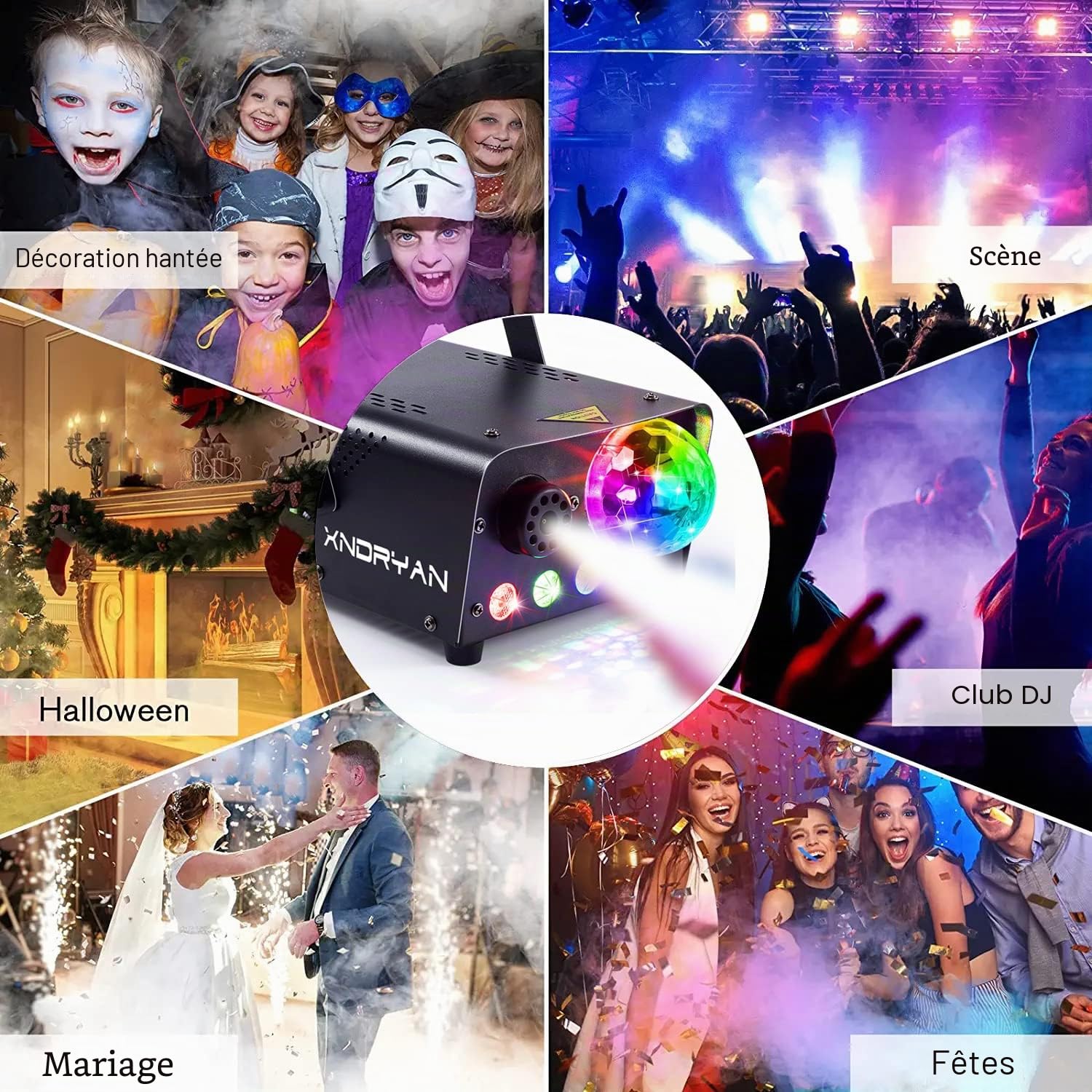 Machine à Fumée, 600W Machine à Brouillard avec Boule Disco, Fumée Halloween Professionnelle avec Fonction Auto-Spray, énorme Brouillard Parfait pour Fêtes, Mariages, événements DJ, Halloween