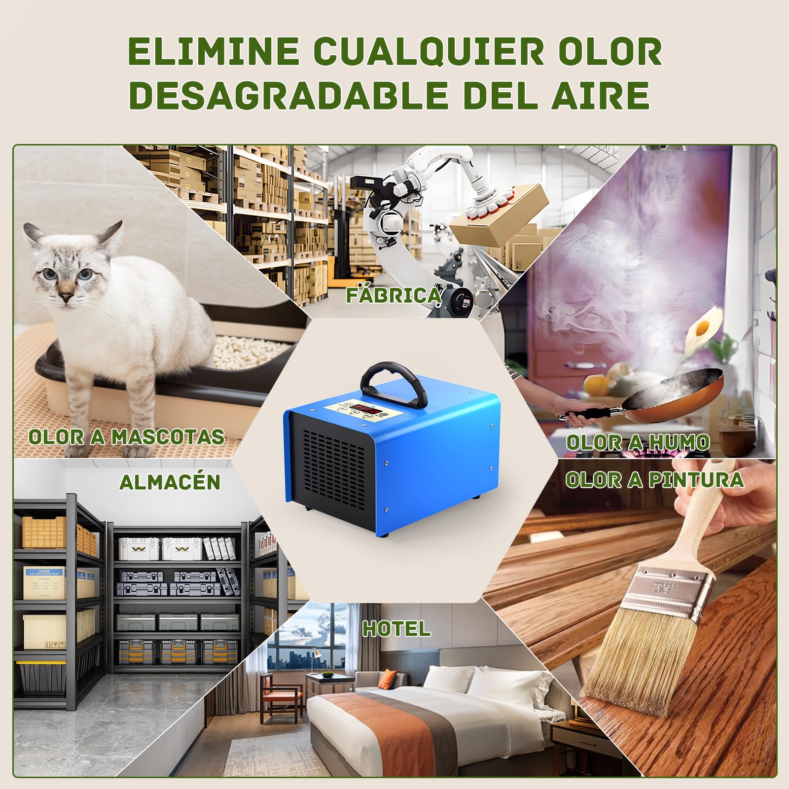 Generador de Ozono, FELLAT 30,000mg/h Purificador de Aire con Botón de Control Inteligente para 300 ㎡, Máquina de Ozono con Temporizador, Dispositivo de Ozono O3 Portátil para Hogar, Granjas