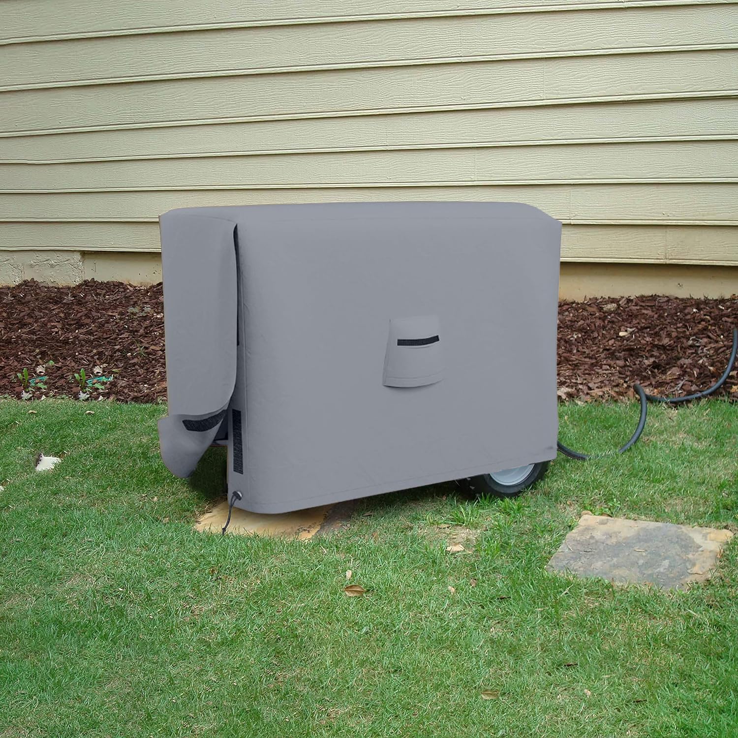 Cubiertas para generadores al aire libre, 100% resistentes a los rayos UV y a la intemperie, cubierta para generador con bolsillos de aire y cordón para Sungfit (26" x 20" x 20"), gris)
