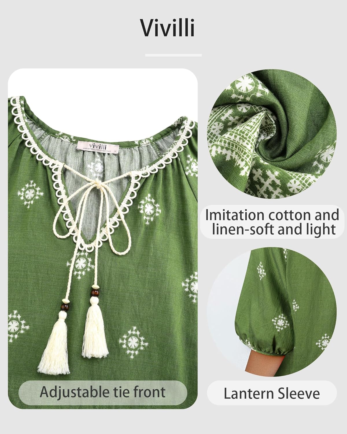 Vivilli Womens Summer Boho Tops Casual V Neck Short Sleeve Blouses Floral Print Shirt Tie Front Flowy Vacation Clothes - Image 7