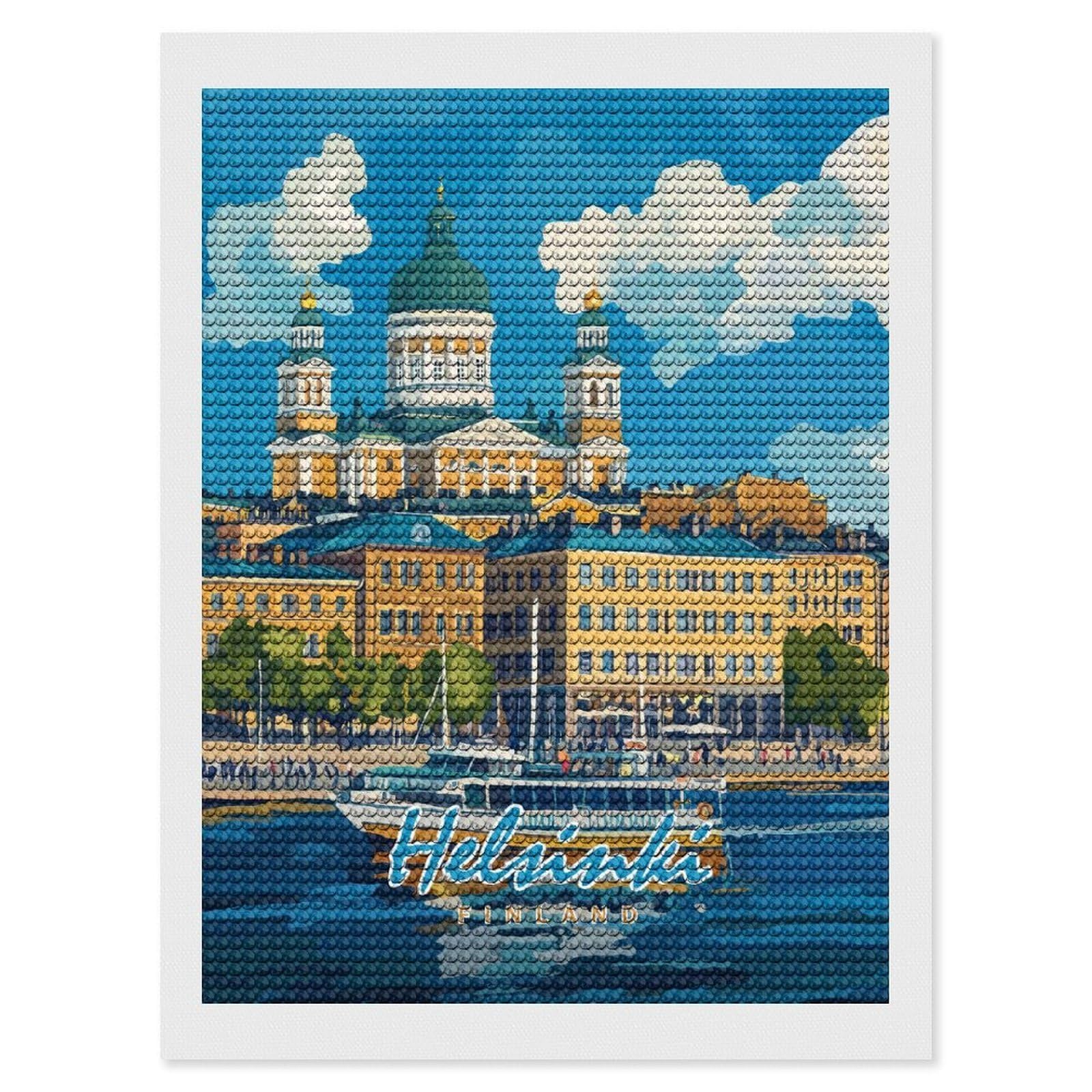 Junmoney Helsinki Cityscape Round Drill Diamond Painting 12"x16", for Adults, Creative Leisure Activity, Office Decor, Holiday Gift Idea