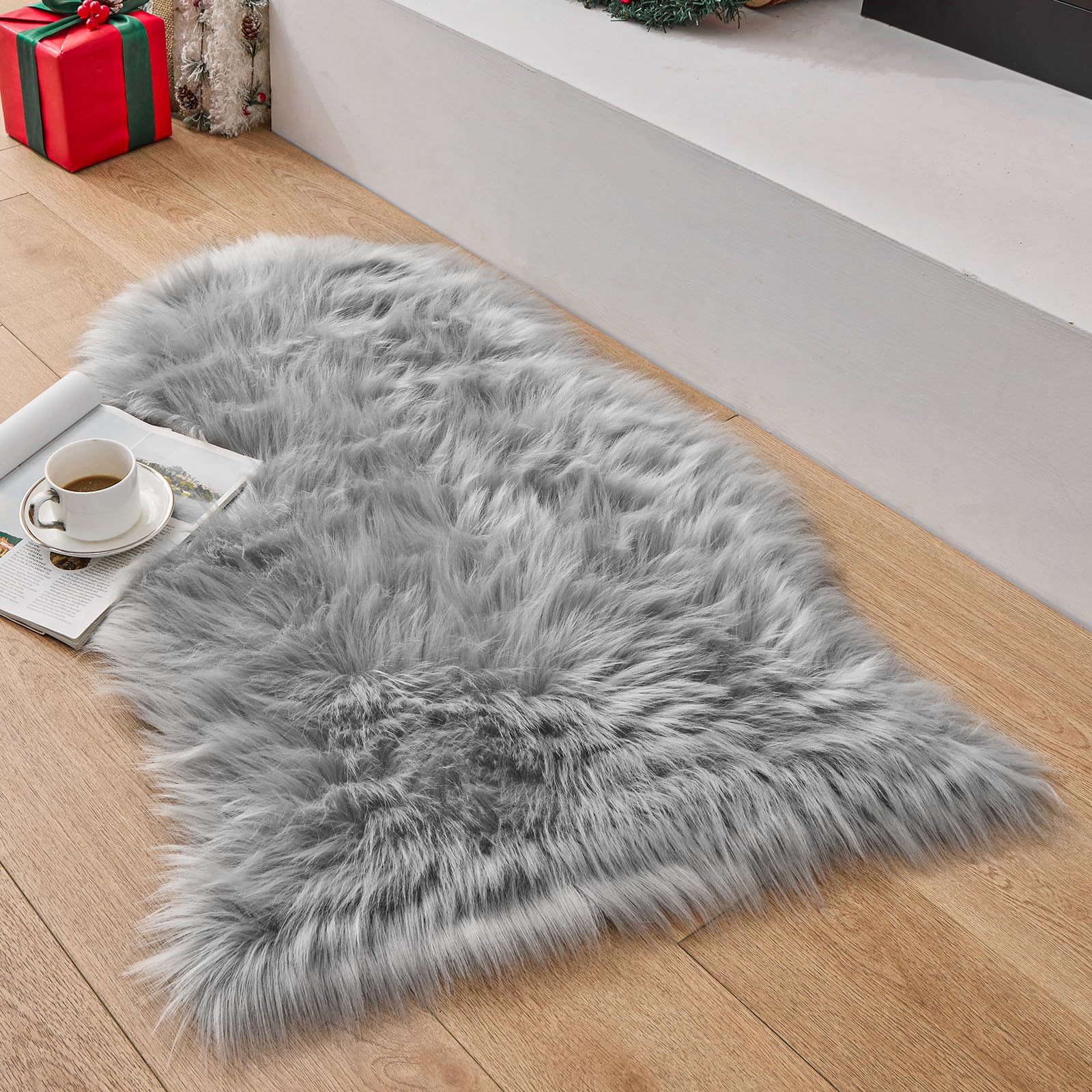 Sxyhkj Grey Faux Sheepskin Rugs, Soft Fluffy Faux Chair Cover Hairy Washable Carpet Non Slip Mats For Chair Bed Sofa Floor With Extra Long Wool (Gray, 50X80cm)