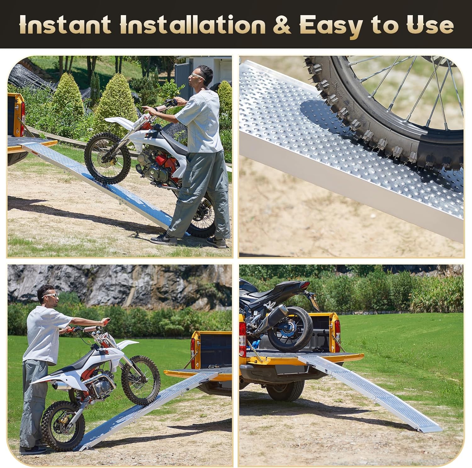 FACHNUO 6.5FT Aluminum Folding Motorcycle Ramp - 650 lbs Heavy Duty Loading Ramps with Anti-Slip Surface, Portable Trailer Ramp for ATV/UTV/Dirt Bike/Pickup Trucks/Lawn Mower/Trolleys (78.3"x12")