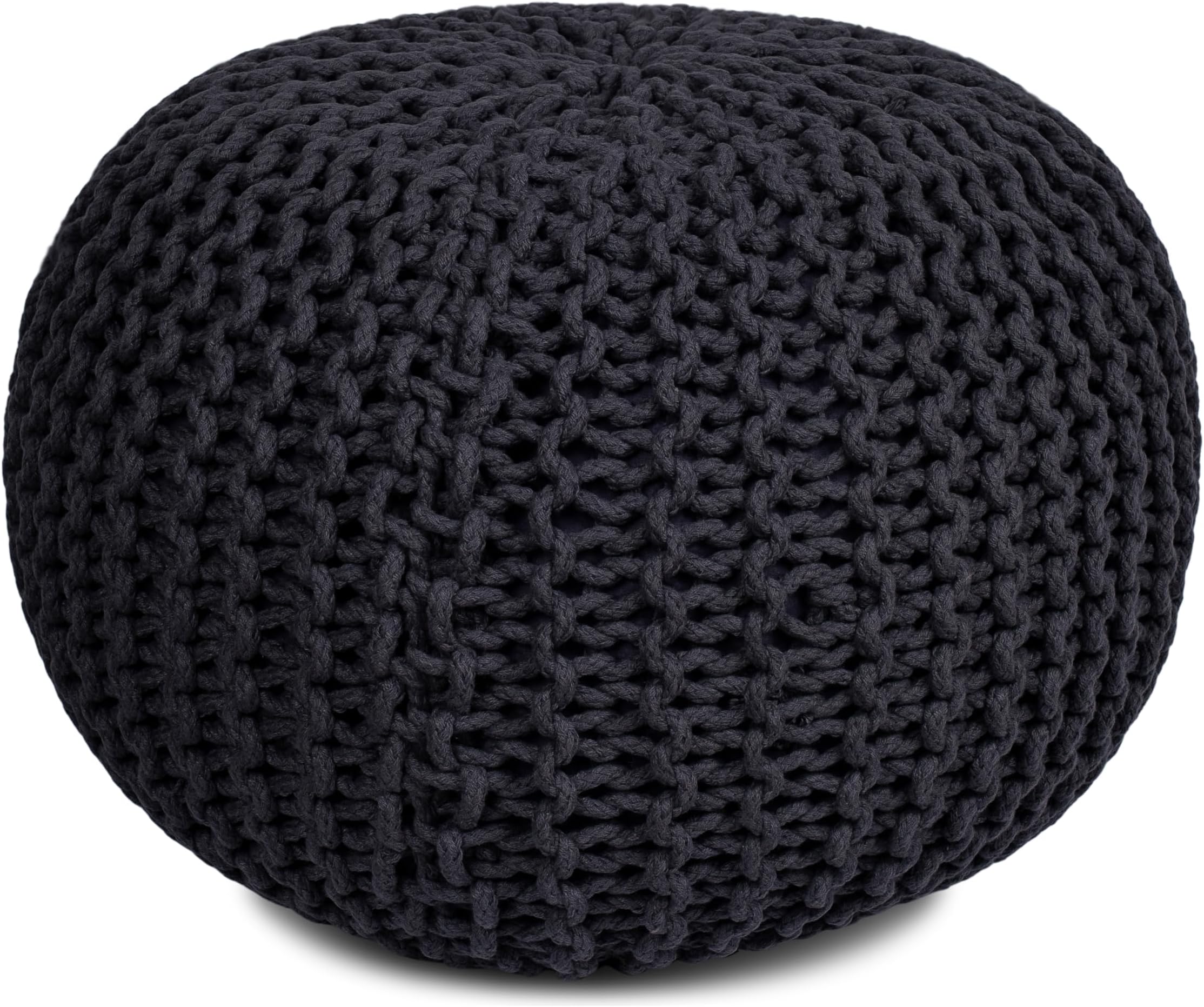 - BIRDROCK HOME Round Pouf Ottoman | Cotton Braided Foot Stool with Bean Bag Filling | Boho Foot Rest for Living Room & Bedroom | Compact & Comfortable Seating, Lightweight & Soft | Charcoal