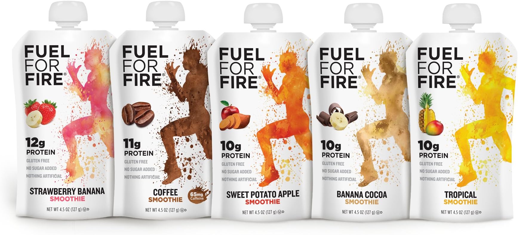 Fuel For Fire - Variety Pack (20 Pack) Fruit & Protein Smoothie Squeeze Pouch | Perfect for Workouts, Kids, Snacking - Gluten-Free, Soy-Free, Kosher, No Added Sugar (4.5 ounce pouches)