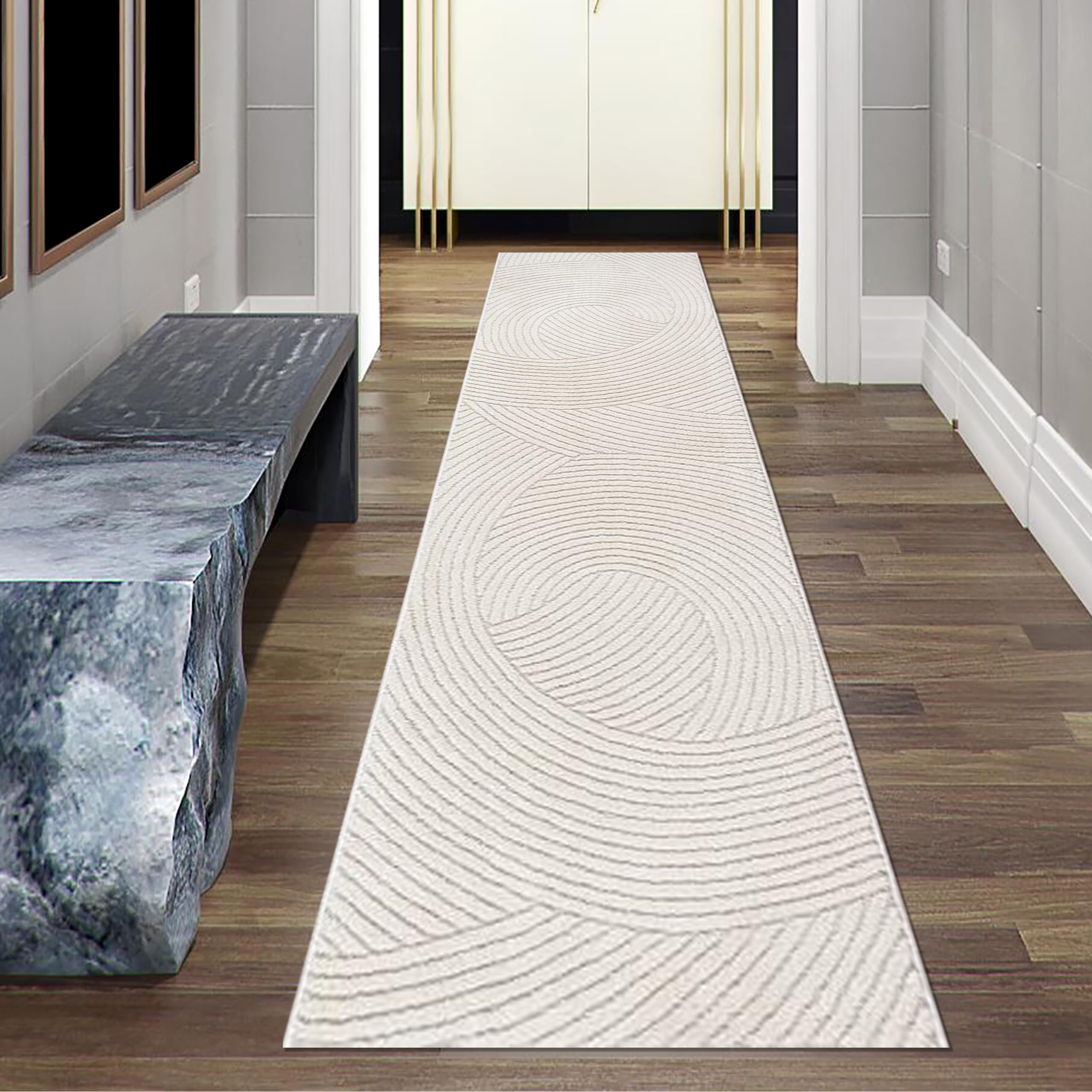 Tapis salon effet vagues 3D crème pour un intérieur cocooning
