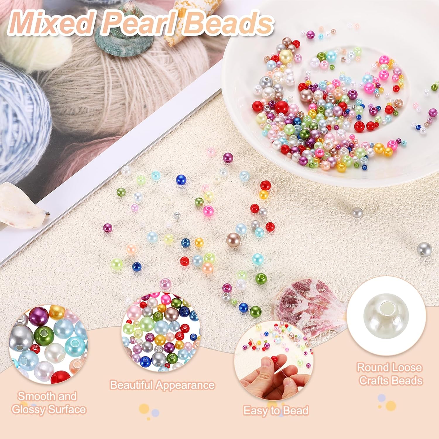 uxcell 300Pcs Pearl Beads with Hole, 3-8mm Mixed Round Loose Crafts Beads, Plastic Sew on Pearls Bulk Decoration for Jewelry Making Necklaces Earrings, Table Scatters, Mixed Light Color - Image 3