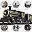 TEMI Steam Train Toy Set for Boys 3 4 5 6 7 Years, with Sounds & Light, Electric Classical Engine Locomotive for Kids, Rechargeable Model Train Kit for Christmas Tree, Cargo Car Railway Tracks