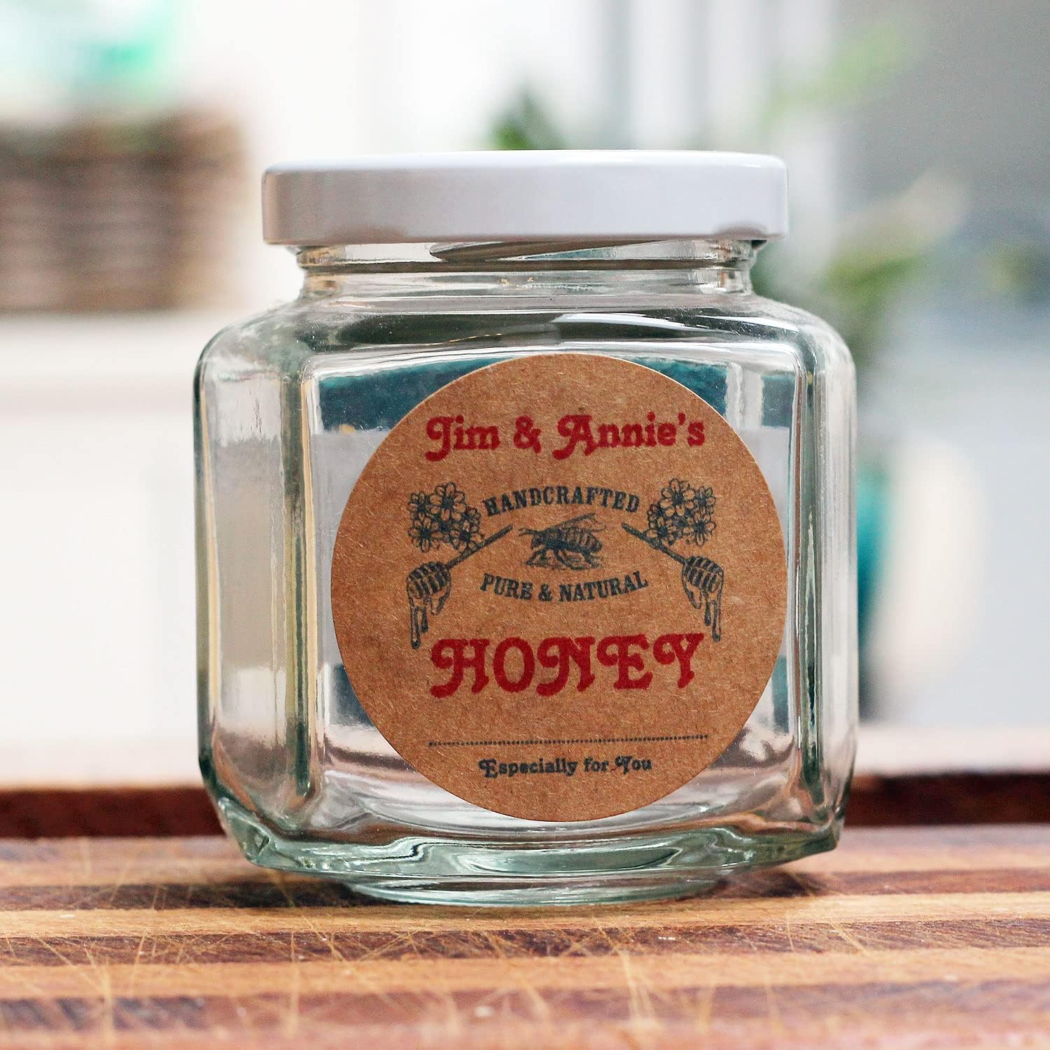 Personalized Honey Labels - 2" Round / 2 1/2" Round / 2" Square - White or Kraft - Sets of 18 with Options for 25 and 50 (2" Round Kraft)
