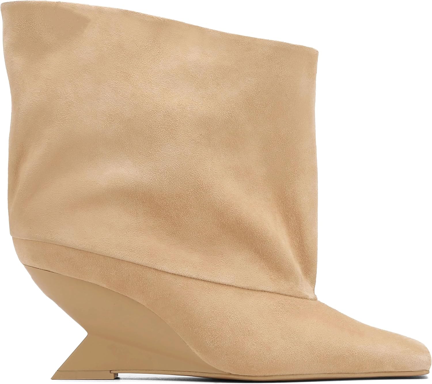 Ankle Boots for Women Wide Calf Wedge Boots Pull On High Heel Booties Square Toe Short Boot Party Dress Slouchy Shoes