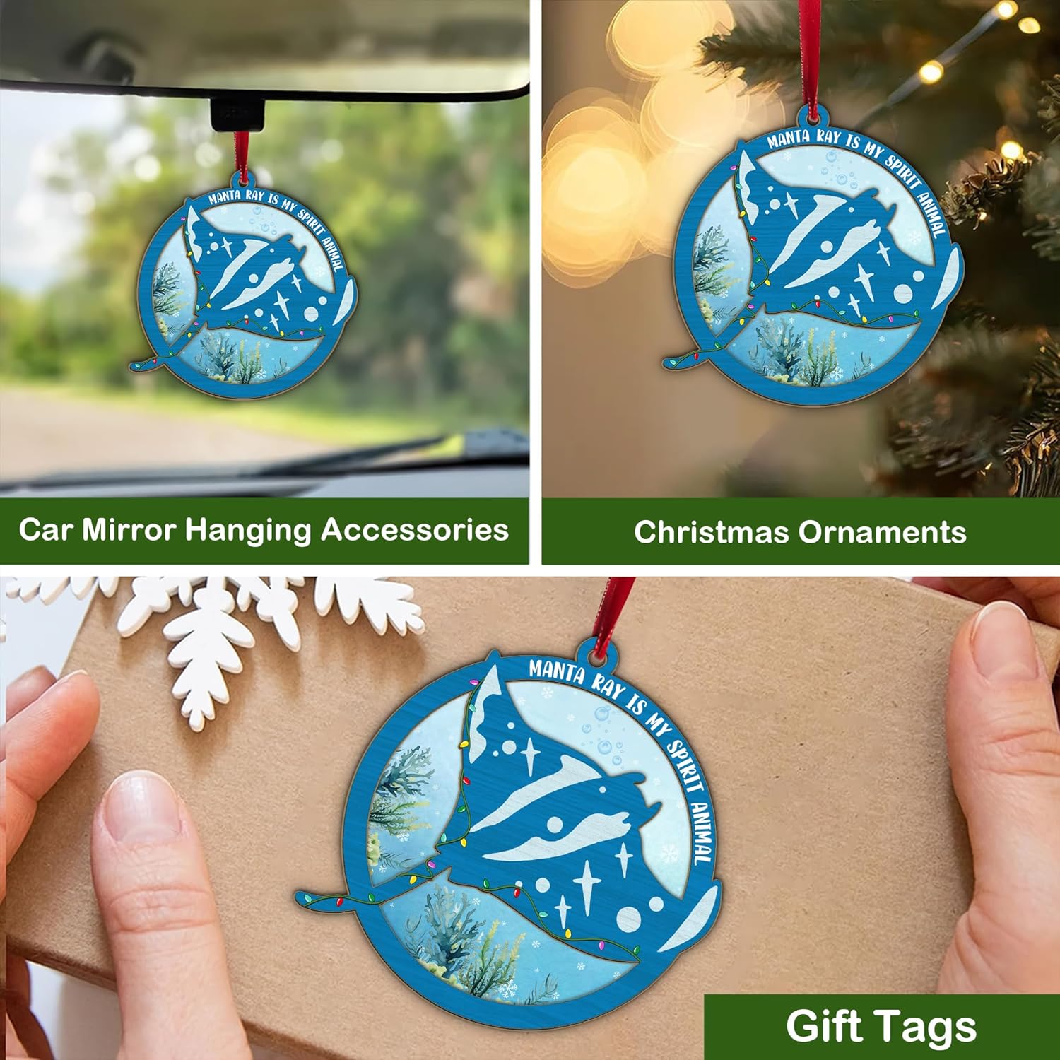 Manta Ray Christmas Ornament, Rayfish Gifts Stingray Coastal Ocean Theme Xmas Ornaments for Tree, Marine Life Underwater Keepsake Nautical Beach Scuba Diver Souvenir, Manta Ray is My Spirit Animal - Image 3