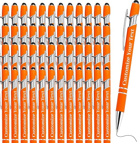 Miniatura 25 de Hasta 500 bolígrafos personalizados a granel con lápiz capacitivo grabado sin lápiz capacitivo, juego de bolígrafos con tu nombre y texto