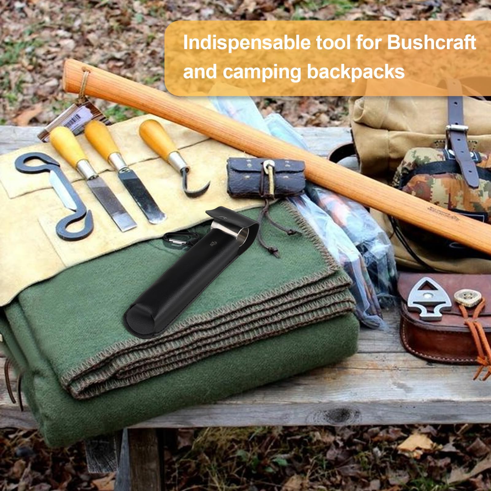 EFUTURETIME Trapano per Legno Manuale Bushcraft, φ25x160mm, Trivella Manuale in Acciaio con Custodia in Pelle Nera, Set di Trapani per Legno Bushcraft