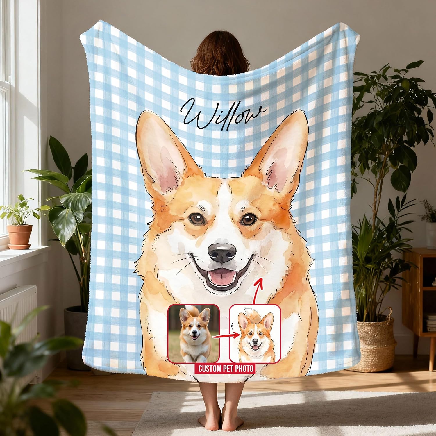 Personalized Pet Face Blankets, Blanket with Pet Names, Custom Pets Photo Blanket, Dog Gifts for Owners 1