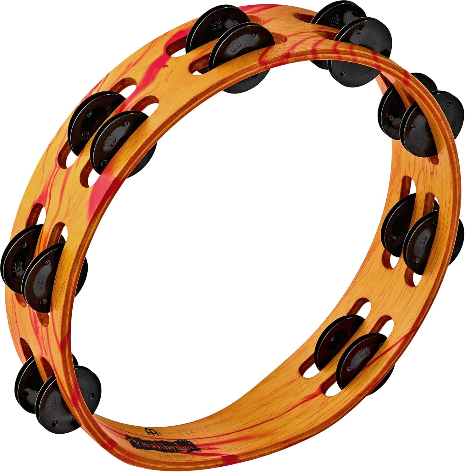 Meinl VivaRhythm VR-TA2-ROM Wood Tambourine with Black Plated Steel Jingles, Red/Orange Marble Finish