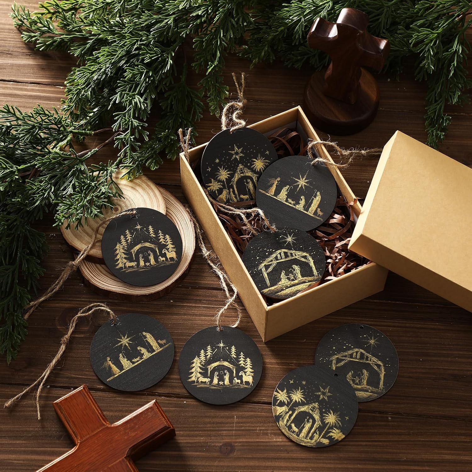 Thyle 8 pcs Nativity Ornaments for Christmas Tree - 2.8" Wooden Religious Christian Christmas Hanging Ornament Catholic Nativity Scene Jesus Xmas Ornaments The Birth of Jesus Decorations Gifts - Image 4