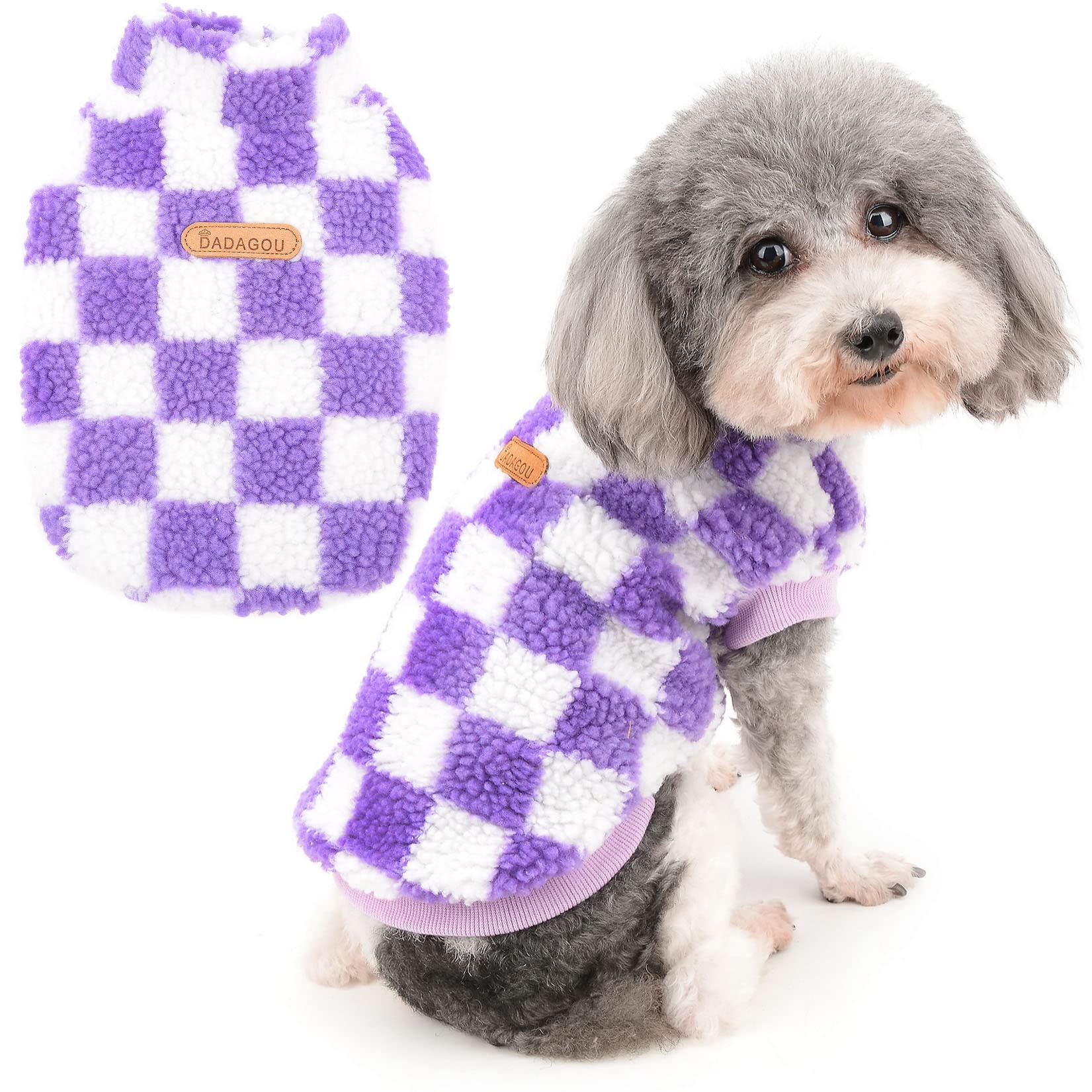 Zunea Fuzzy Dog Jumper for Small Dogs Warm Fleece Winter Jacket Coat Plaid Puppy Clothes Fluffy Pullover Sweater Coat Soft Pet Apparel for Dogs Girl Boy Chihuahua Yorkie Cat Purple M