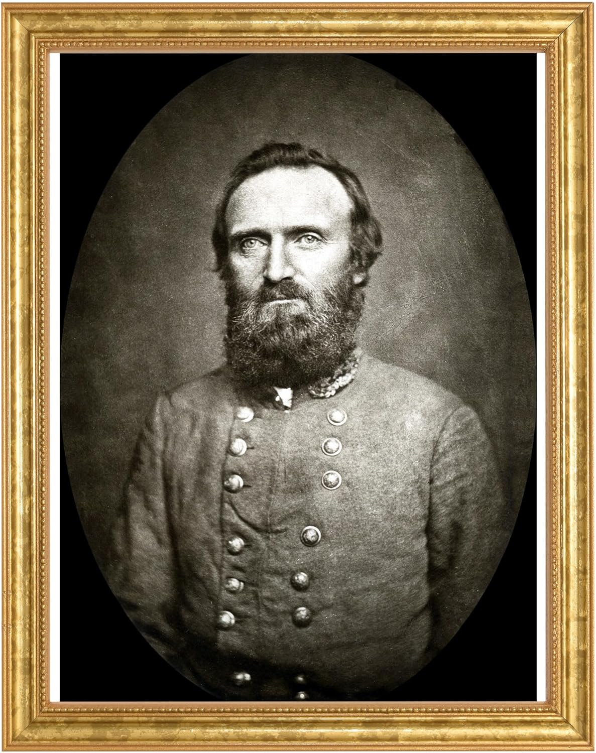 Stonewall Jackson Photograph in a Aged Gold Frame - Historical Artwork from 1862 - (8.5" x 11") - Gloss