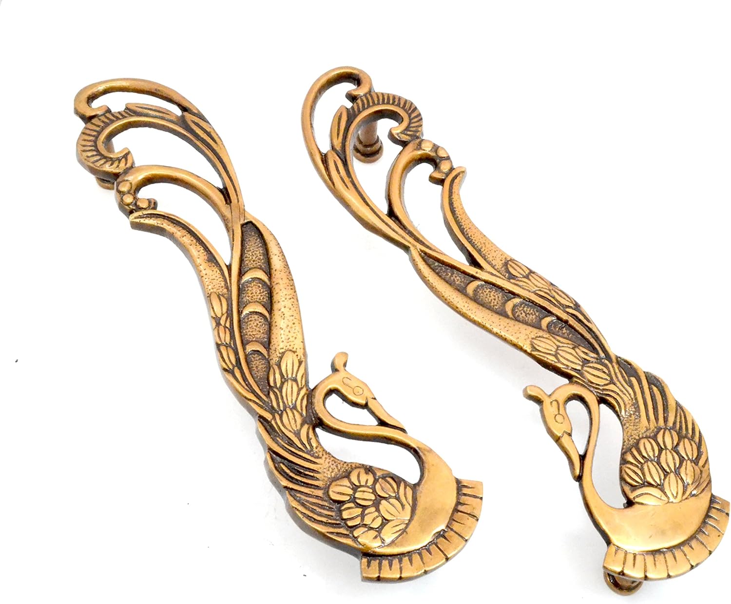 Two Moustaches Peacock Design Brass Door Handle Pair, Brass Handles for Main Door, Standard, Pack of 2