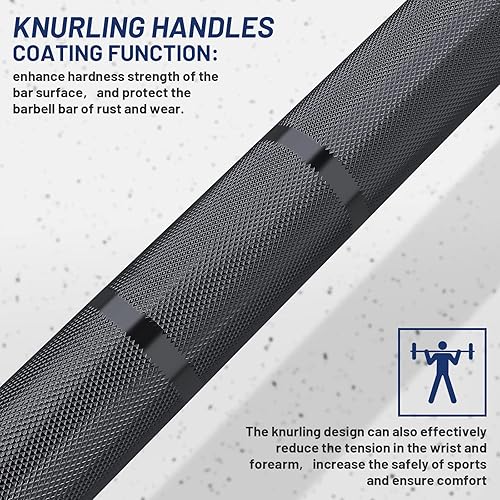 Miniatura 5 de Barra olímpica de 7 pies, carga de 45 libras, capacidad de 1500 libras disponible, para ejercicios de gimnasio en casa, levantamiento de pesas,