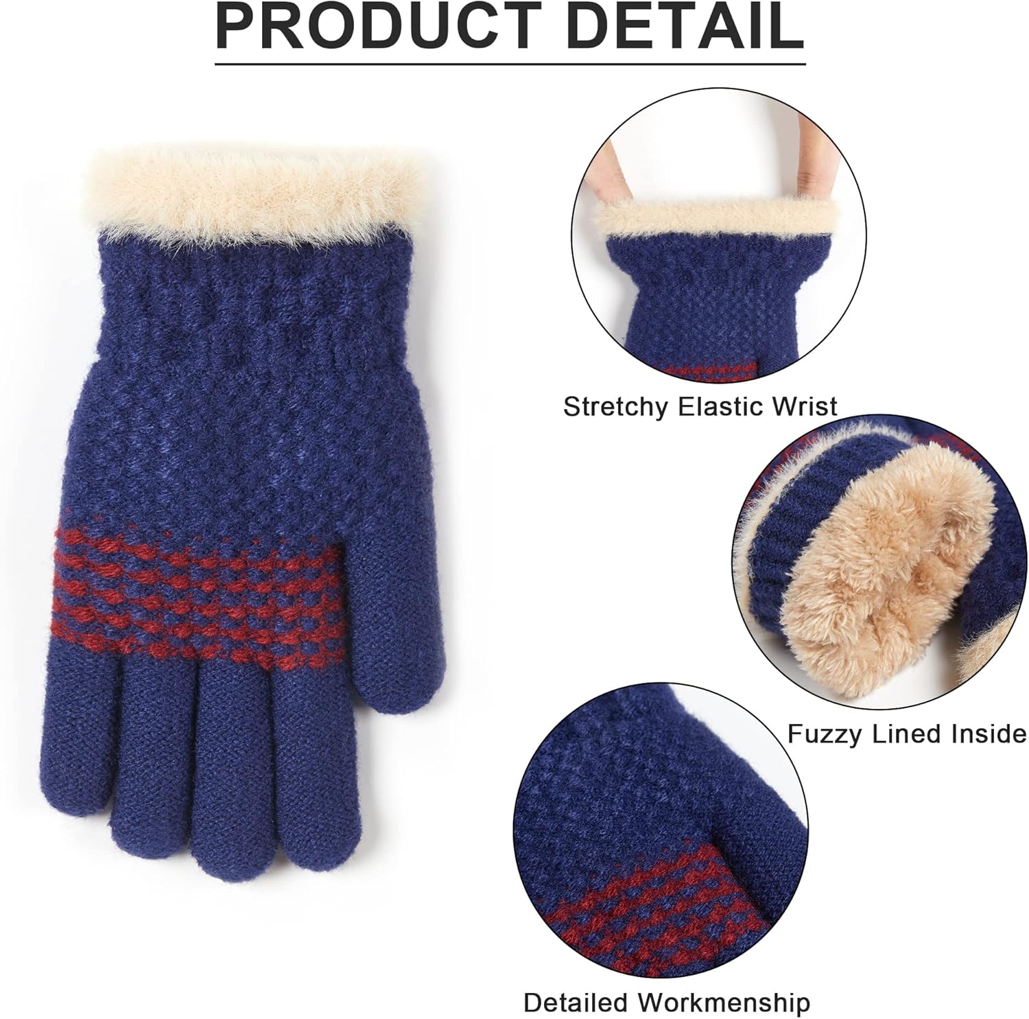 Kids Winter Gloves for Boys Girls Thermal Knit Gloves for Cold Weather Navy: Clothing, Shoes & Jewelry