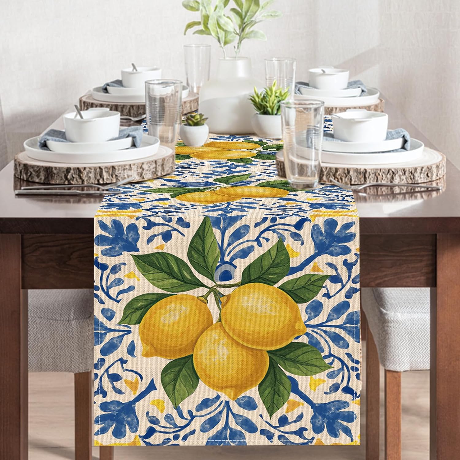 Italian Capri Blue Lemon Dining Table Runner, Amalfi Coast Citrus image 5