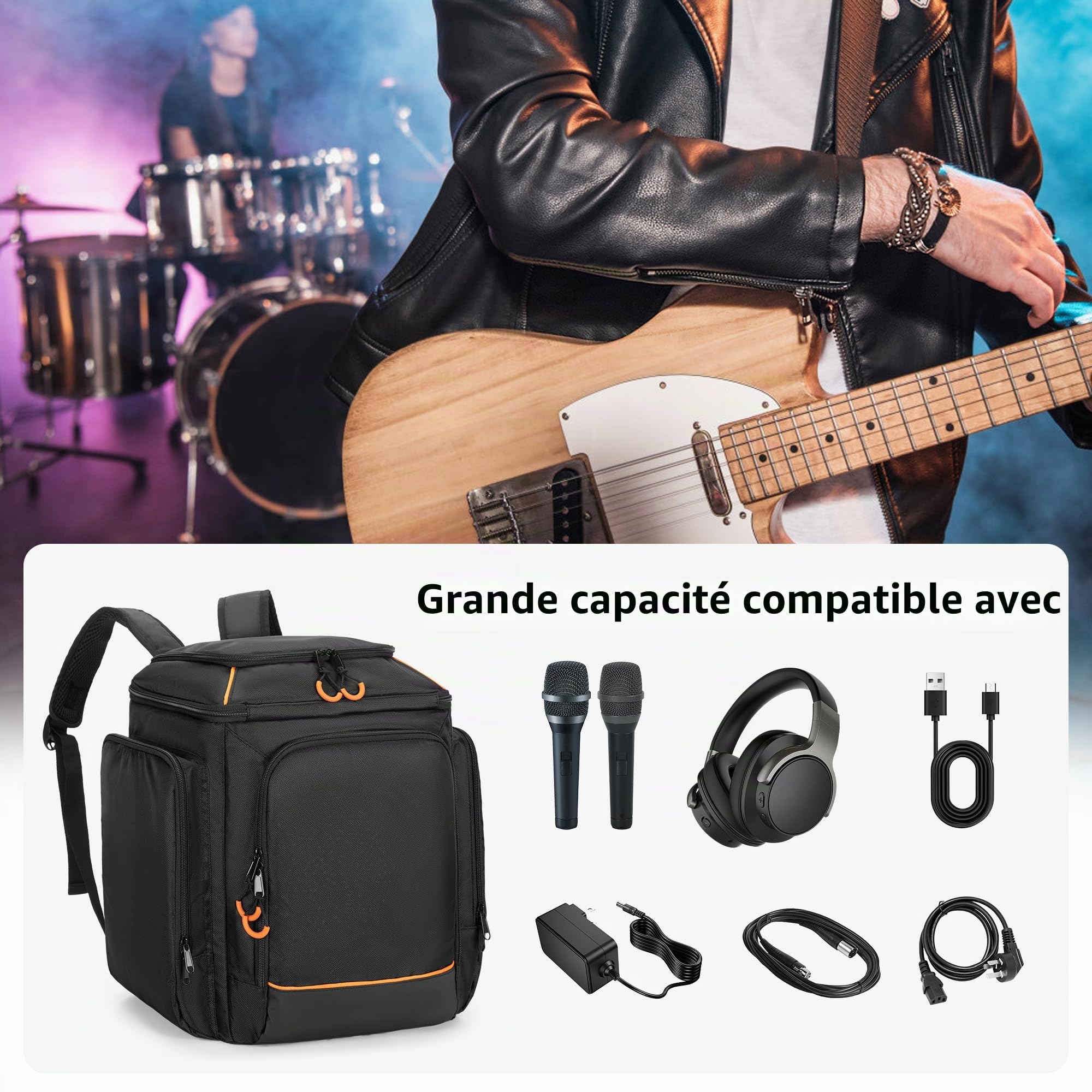 CURMIO Étui de Transport Compatible avec Bose S1 Pro+, Sac à Dos pour Enceinte Bluetooth Portable et Microphone, Chargeur, Câble, Noir