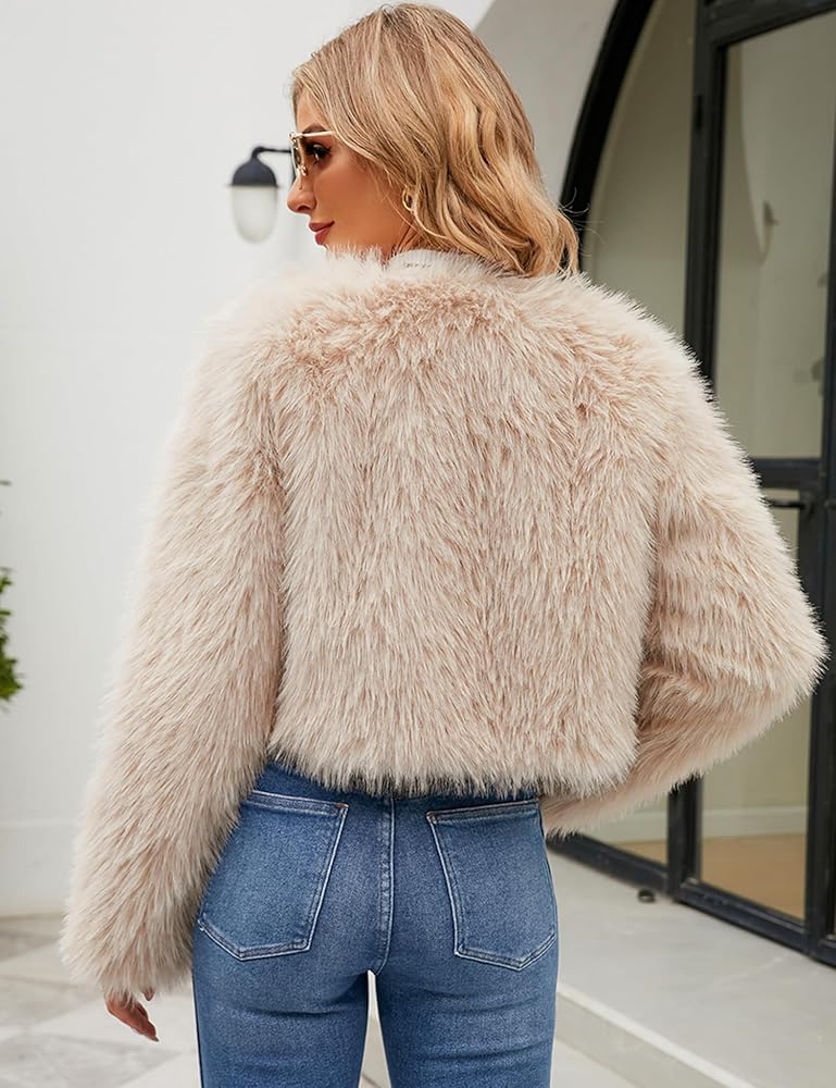 APRROOT Fur Coats for Women Cropped Faux Fur Jacket 2024