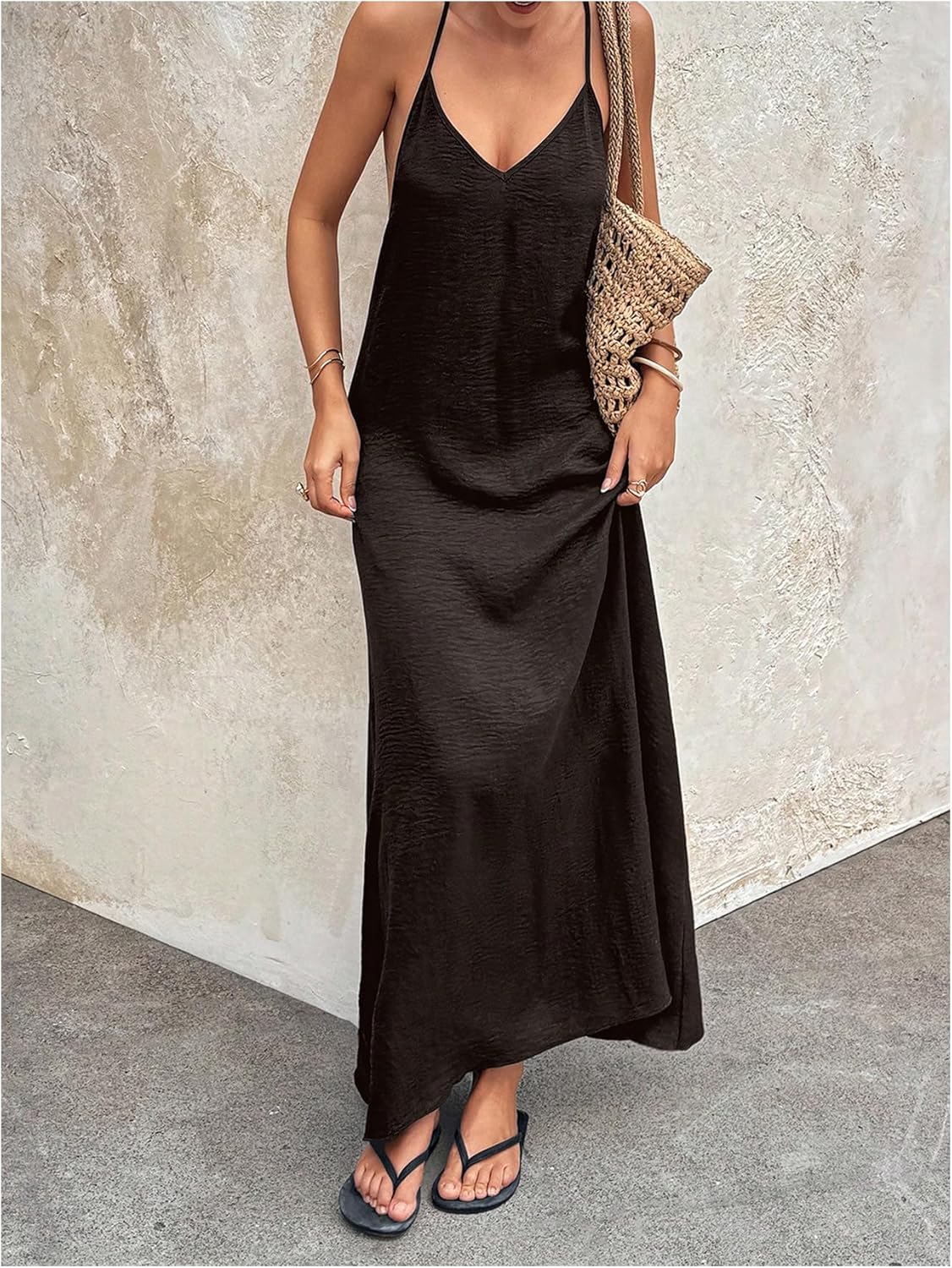 Verdusa Women's Backless Cami Dress Long Maxi Flowy Linen Dresses Summer Vacation Beach Outfits Sun Dress - Image 3