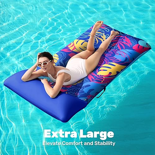 Vista 5 de SLOOSH Flotadores inflables para piscina, balsa – Alfombra de piscina cubierta de tela XL para adultos, flotador de agua inflable ultra cómodo
