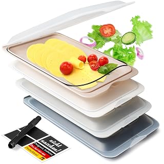 Aufschnittboxen für Kühlschrank 4er Set | Aufschnittbox stapelbar ideal zur Wurst Aufbewahrung Kühlschrank | Frischhaltedosen mit Deckel inkl. Kreidestift und 4 Tafel-Etiketten (monochrom) - Amazon product rated Grade A