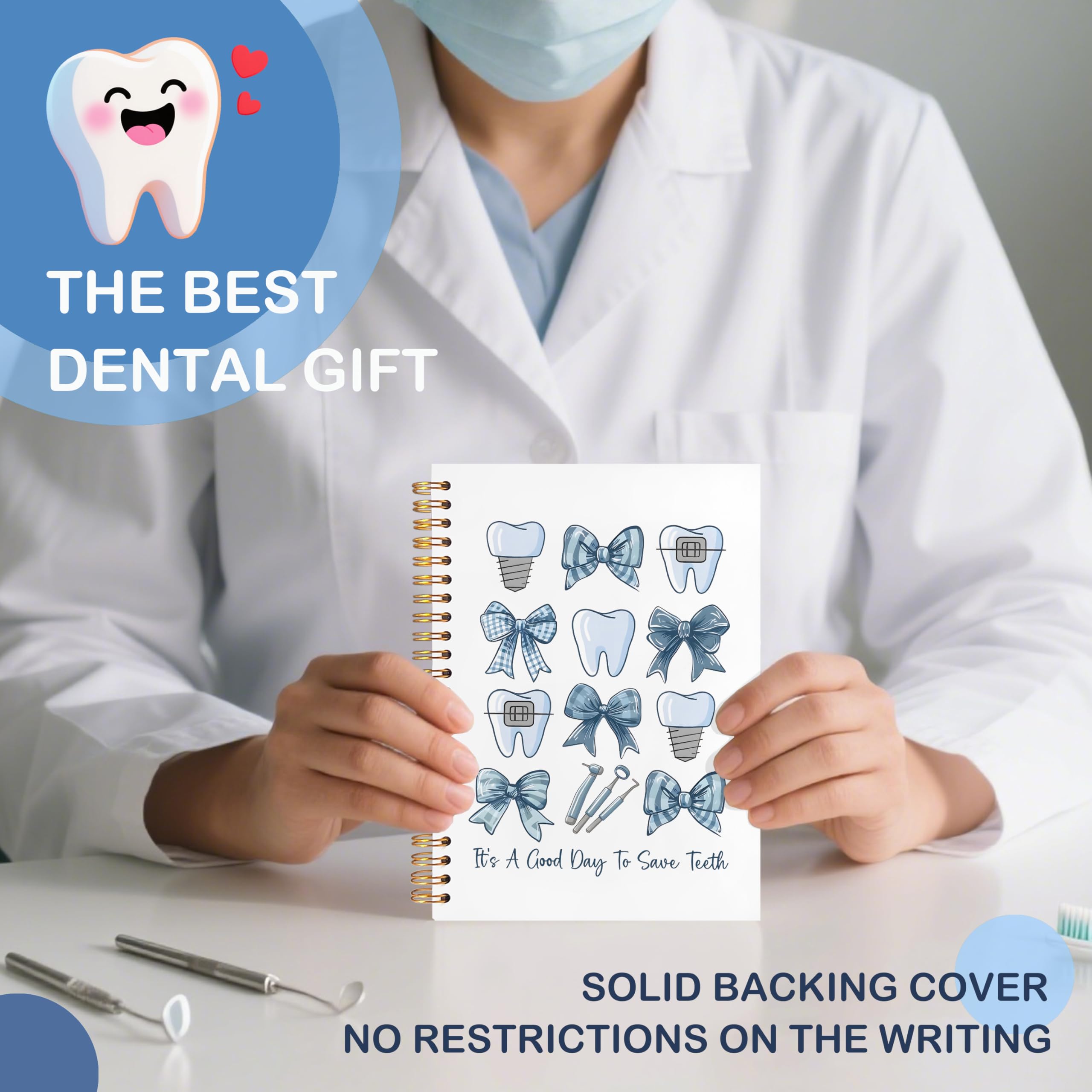 Dentist Gifts Notebook Journal, Dental Hygienist Assistant Office Gifts for Women, Hardcover Spiral Journal Notebook 5.5x8.3 Inch（Blue-01）